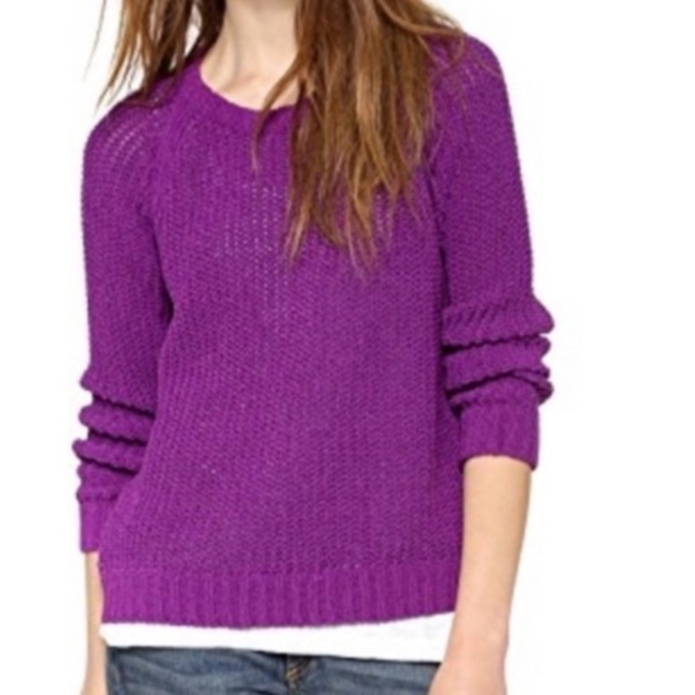 rag & bone Kendall Purple Chunky Open Knit Relaxed Fit Raglan Sleeve Sweater S